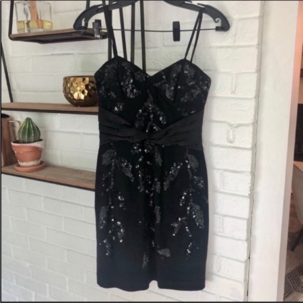 BCBGMaxAzria Black Sweetheart Sequin Mini Dress Cocktail Dress